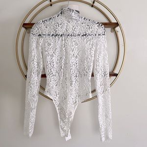 Lace High Neck Pure White Long Sleeve Bridal Body Suit S